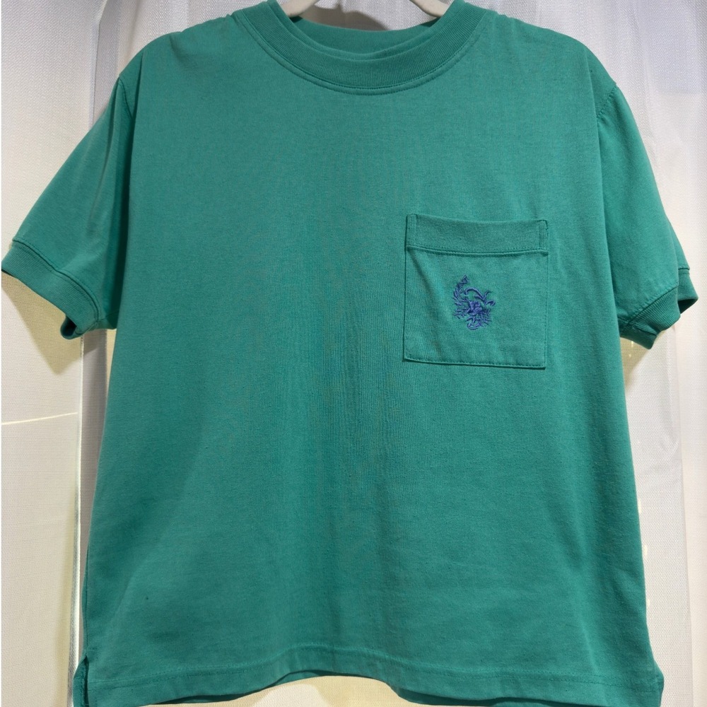 Vintage Catch ONE Teal Green Pocket T-Shirt Floral Embroidery Women Medium